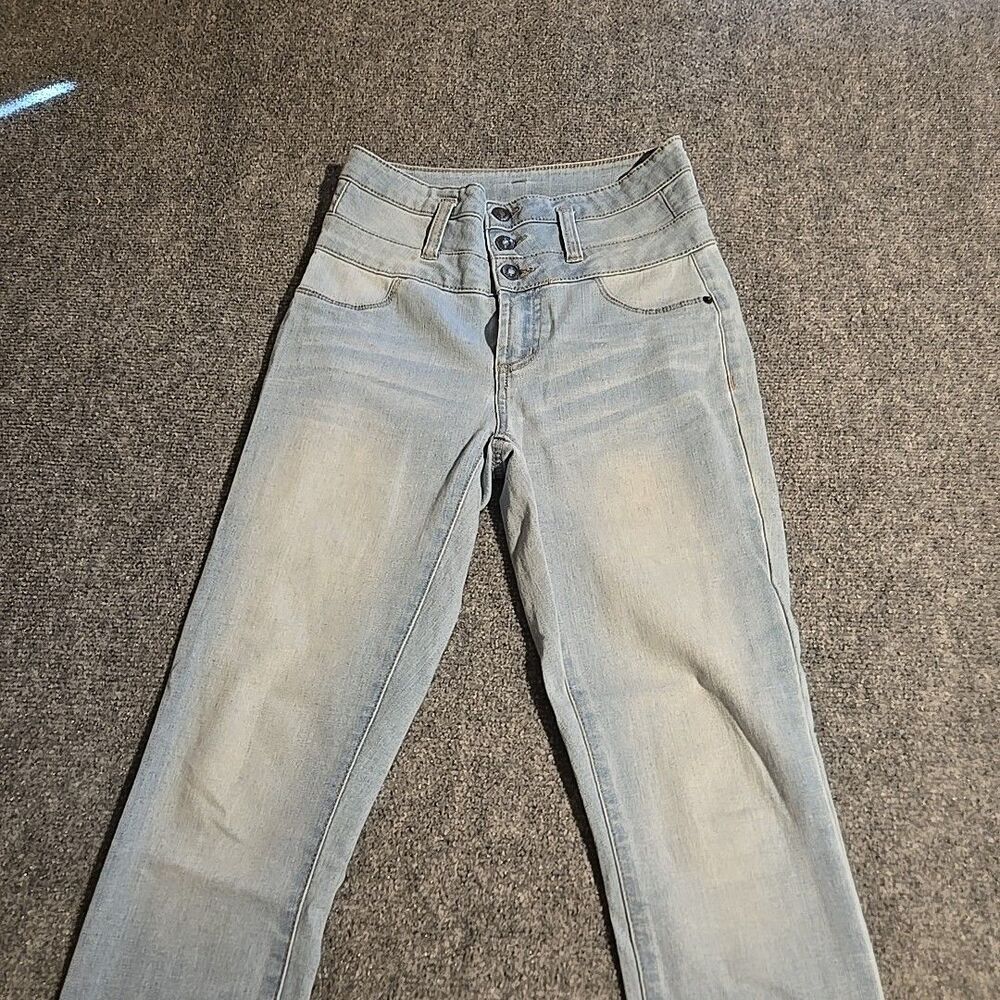 RUE21 High Rise Ankle Jegging Womens Size 2 Blue Light Triple Button Zip Fly - Picture 2 of 11